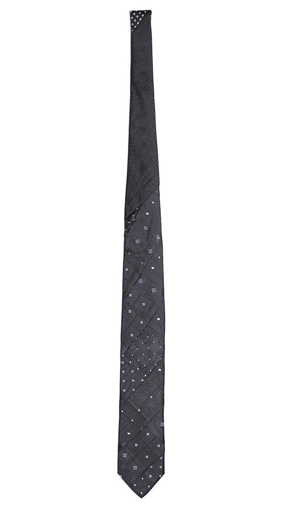 Cravatta Patchwork di Seta Nera Fantasia Celeste Made in italy Graffeo Cravatte Intera