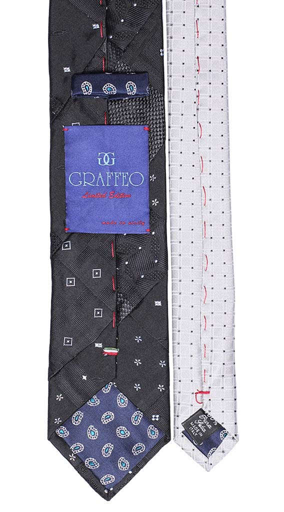 Cravatta Patchwork di Seta Nera Fantasia Celeste Made in Italy Graffeo Cravatte Pala