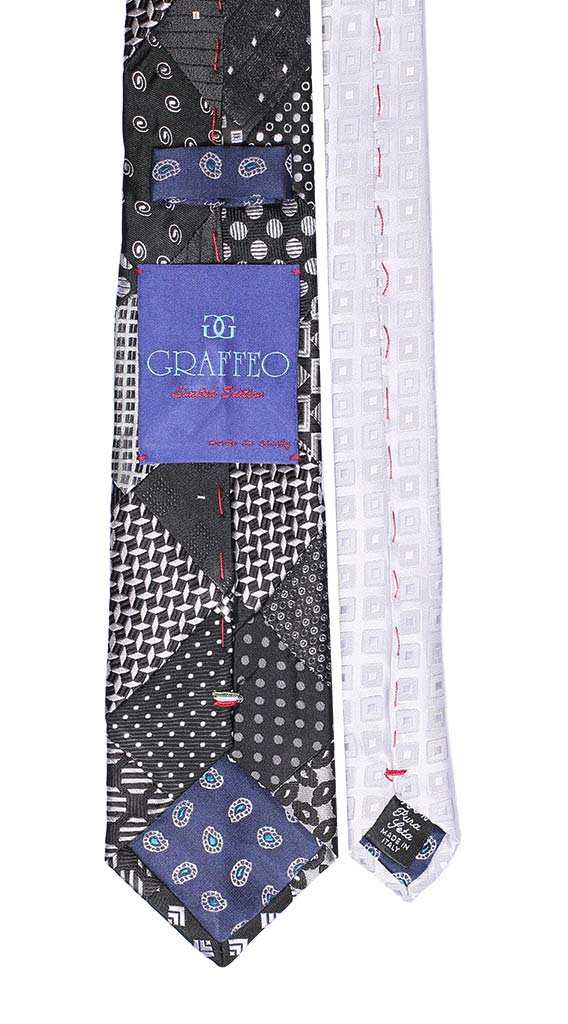 Cravatta Patchwork di Seta Nera Grigia Made in Italy Graffeo Cravatte Pala