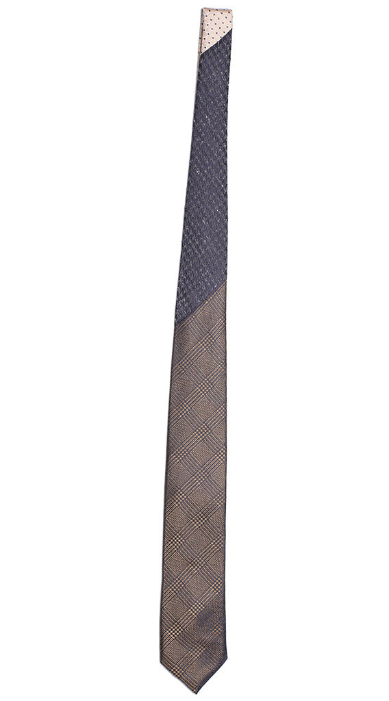 Cravatta Principe di Galles Marrone Blu Nodo in Contrasto Pied de Poule Grigio Blu Made in Italy Graffeo Cravatte Intera