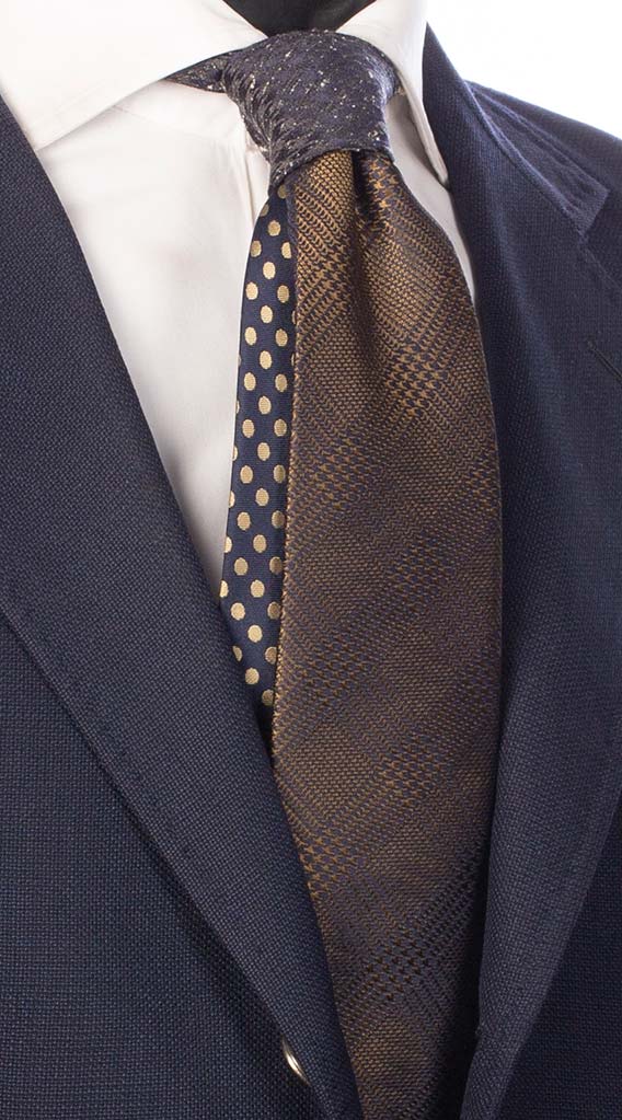 Cravatta Principe di Galles Marrone Blu Nodo in Contrasto Pied de Poule Grigio Blu Made in Italy Graffeo Cravatte