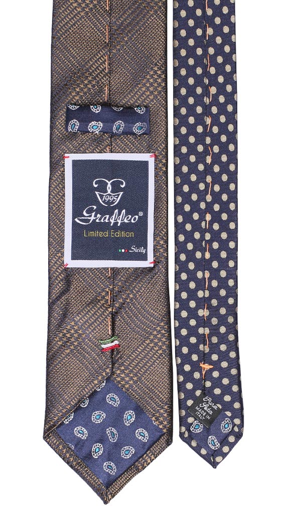 Cravatta Principe di Galles Marrone Blu Nodo in Contrasto Pied de Poule Grigio Blu Made in Italy Graffeo Cravatte pala