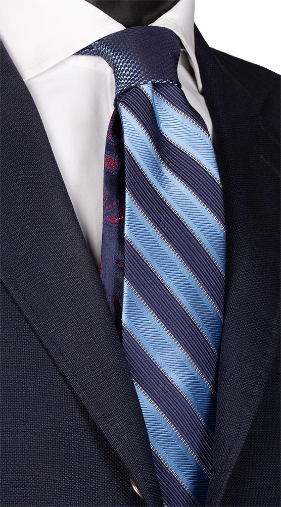 Cravatta Regimental Azzurra Blu Nodo in Contrasto Blu Azzurro Made in Italy Graffeo Cravatte