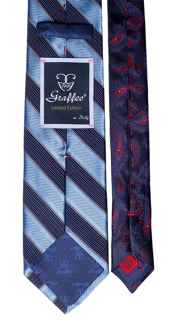 Cravatta Regimental Azzurra Blu Nodo in Contrasto Blu Azzurro Made in Italy graffeo Cravatte Pala