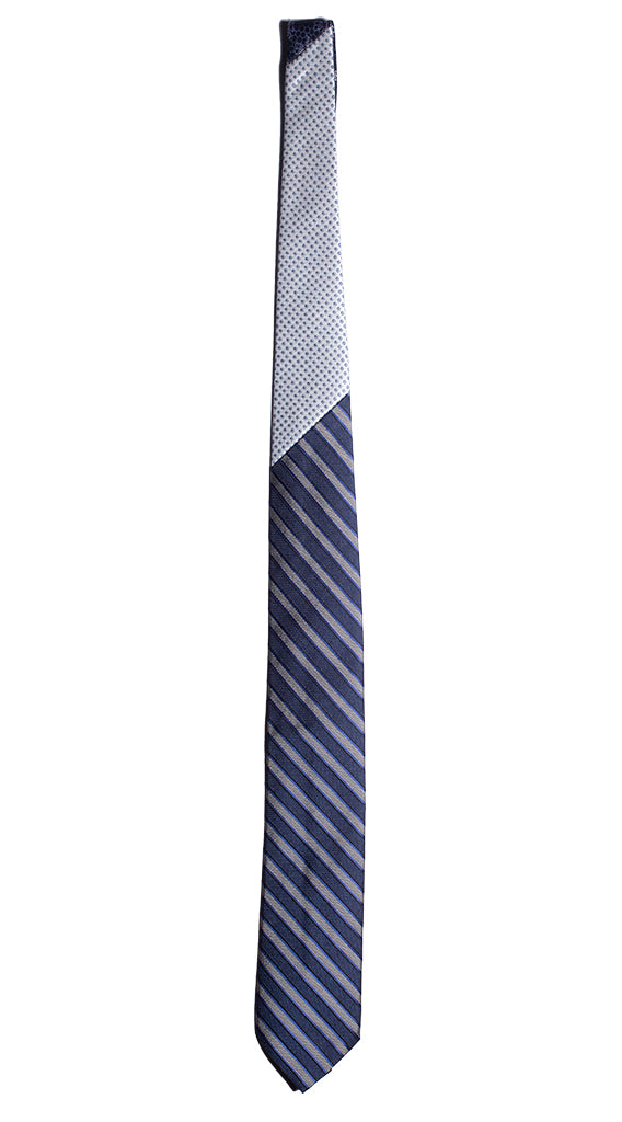Cravatta Regimental Blu Avio Grigia Nodo in Contrasto Bianco Made in Italy Graffeo Cravatte Intera
