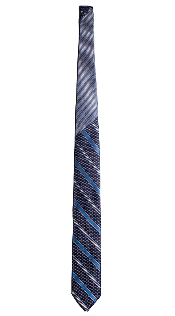 Cravatta Regimental Blu Azzurra Bianco Nodo in Contrasto Grigio Made in Italy Graffeo Cravatte Intera
