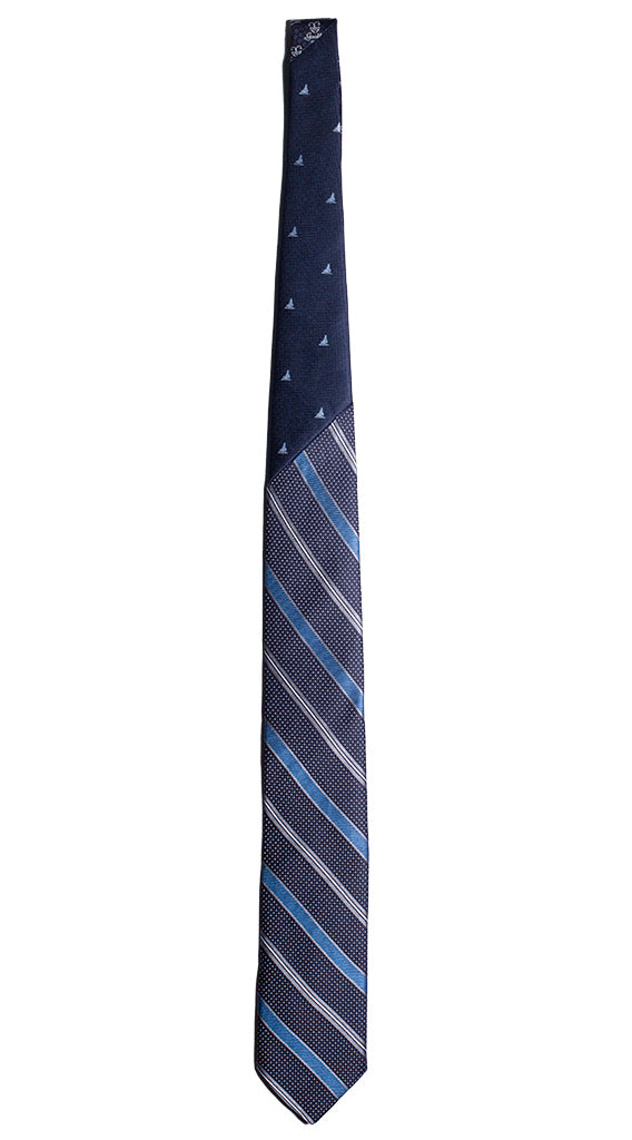 Cravatta Regimental Blu Celeste Punto a Spillo Bianco Nodo in Contrasto Blu Made in Italy Graffeo Cravatte Intera
