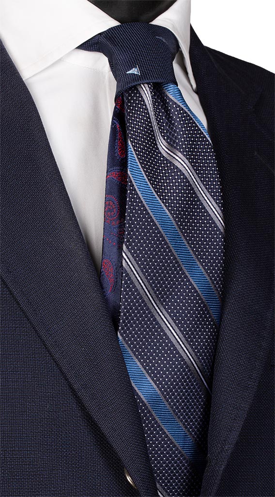 Cravatta Regimental Blu Celeste Punto a Spillo Bianco Nodo in Contrasto Blu Made in Italy Graffeo Cravatte