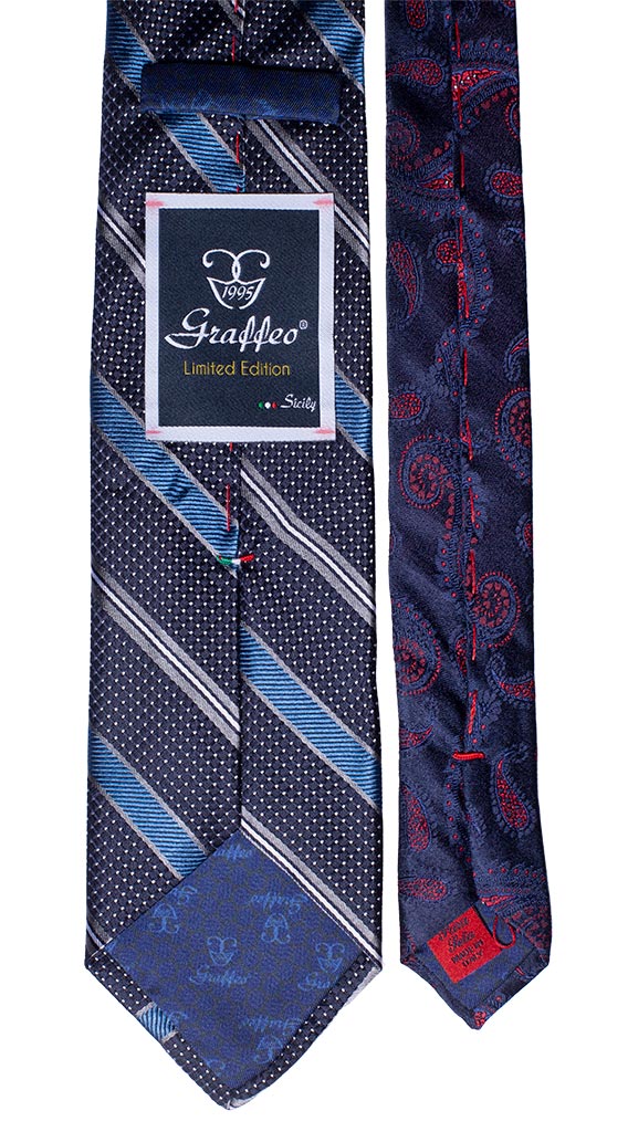 Cravatta Regimental Blu Celeste Punto a Spillo Bianco Nodo in Contrasto Blu Made in Italy Graffeo Cravatte Pala