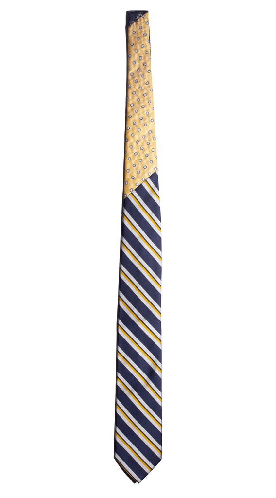 Cravatta Regimental Blu Grigia Gialla Nodo in Contrasto Giallo a Fiori Blu Made in Italy Graffeo Cravatte Intera