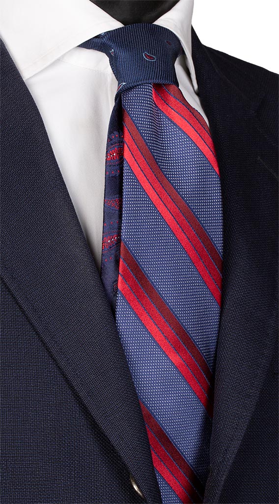 Cravatta Regimental Blu Rossa Nodo in Contrasto Bluette Paisley Made in Italy graffeo Cravatte