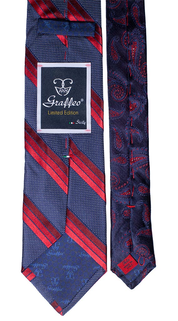 Cravatta Regimental Blu Rossa Nodo in Contrasto Bluette Paisley Made in Italy Graffeo Cravatte Pala