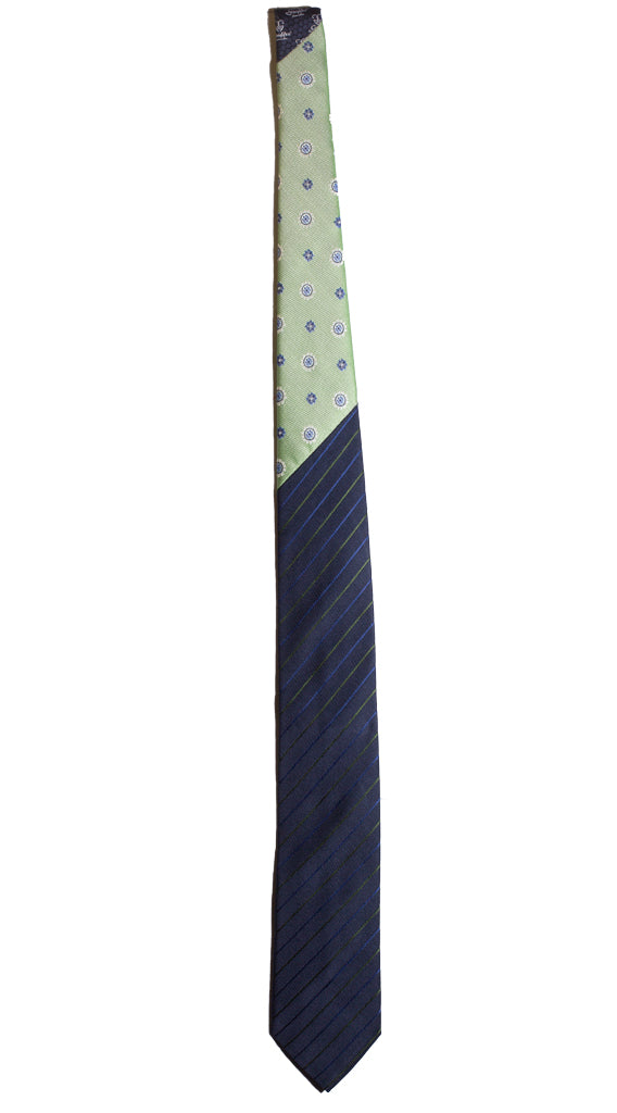 Cravatta Regimental Blu Verde Nodo in Contrasto Verde Made in Italy Graffeo Cravatte Intera
