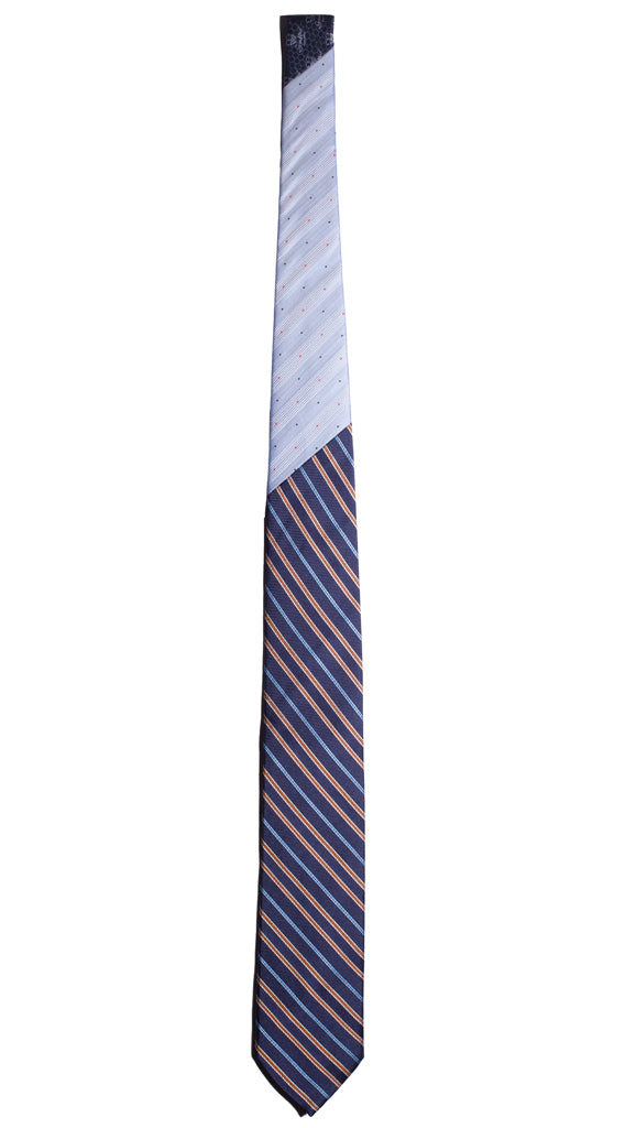 Cravatta Regimental Blu Righe Celesti Arancioni Nodo in Contrasto Celeste Made in Italy Graffeo Cravatte Intera