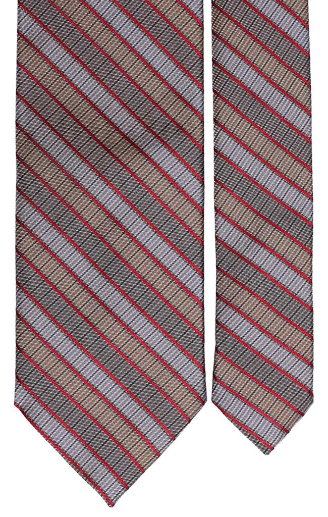 Cravatta Regimental Con Righe Grigie Rosse e Beige Made in Italy Graffeo Cravatte Pala
