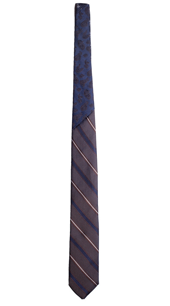 Cravatta Regimental Marrone Blu Bianca Nodo in Contrasto Blu Paisley Marrone Made in Italy graffeo Cravatte Intera