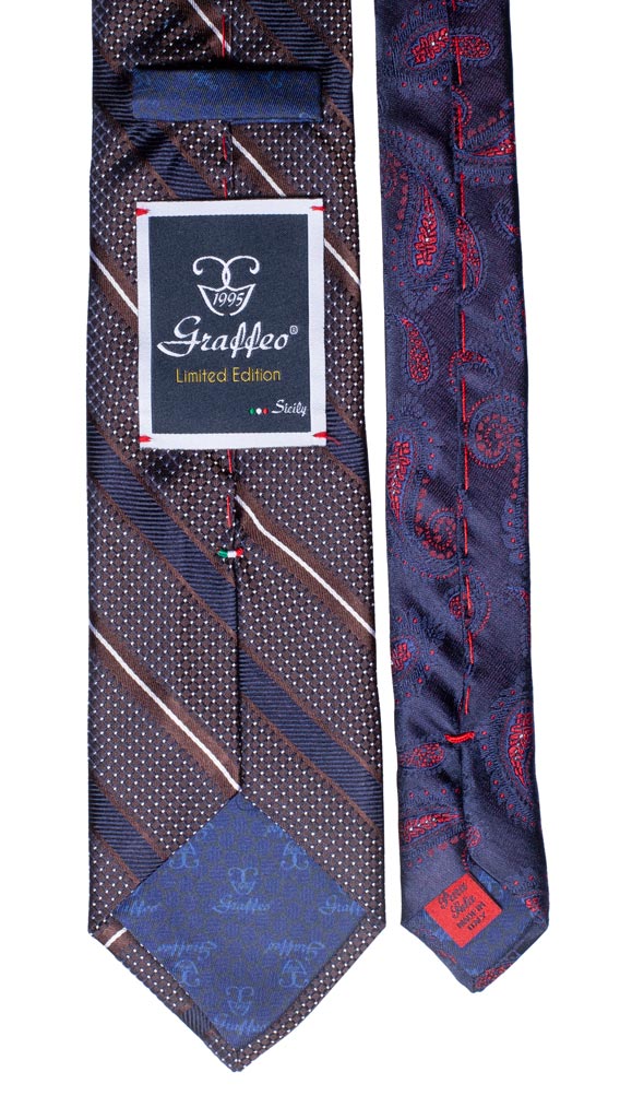Cravatta Regimental Marrone Blu Bianca Nodo in Contrasto Blu Paisley Marrone Made in Italy Graffeo Cravatte Pala