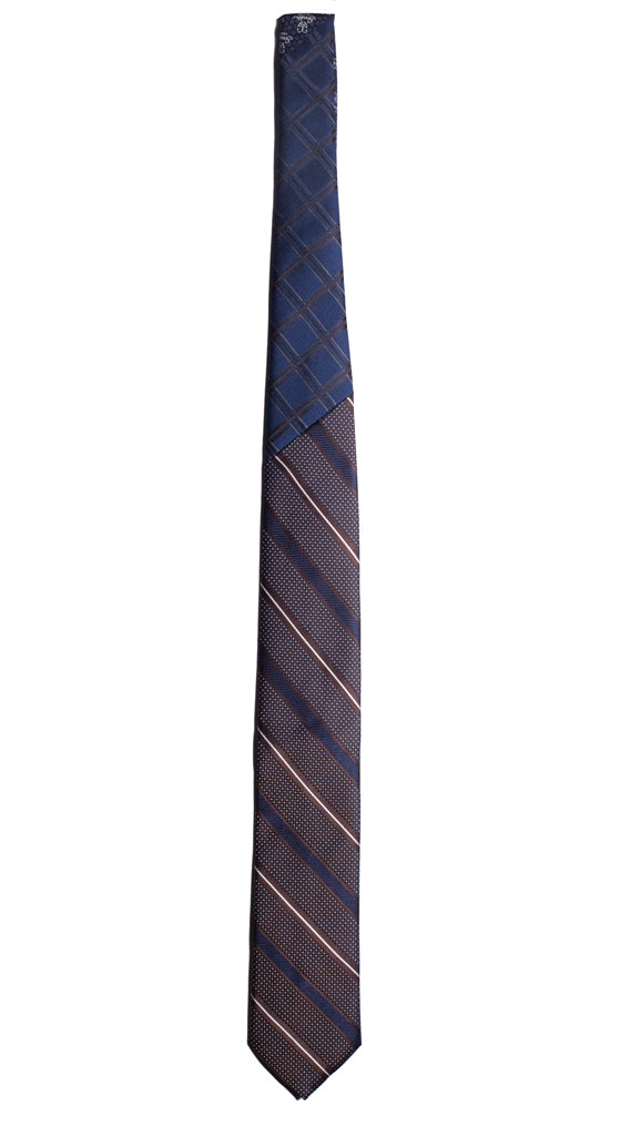 Cravatta Regimental Marrone Blu Bianca Nodo in Contrasto Blu a Quadri Made in Italy Graffeo Cravatte Intera