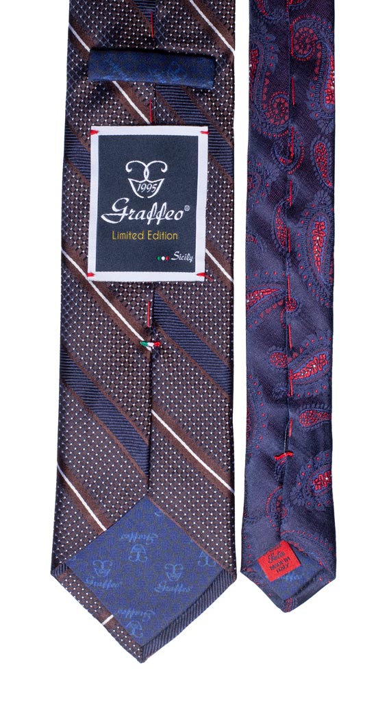 Cravatta Regimental Marrone Blu Bianca Nodo in Contrasto Blu a Quadri Made in Italy Graffeo Cravatte pala