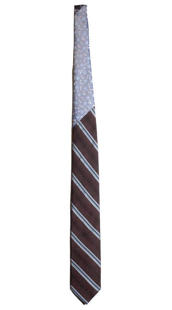 Cravatta Regimental Marrone Celeste Blu Nodo in Contrasto Celeste Made in Italy Graffeo Cravatte Intera