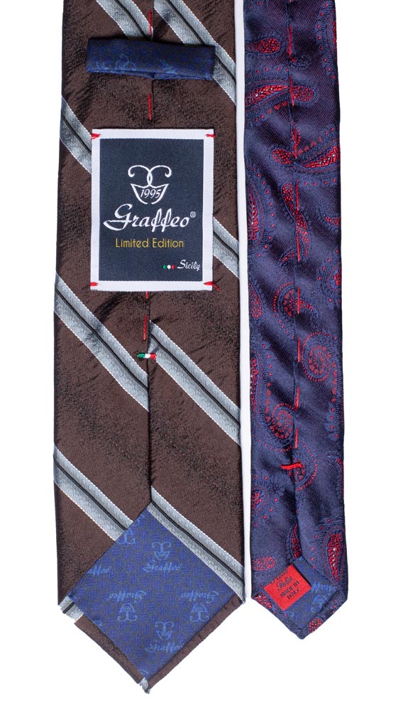 Cravatta Regimental Marrone Celeste Blu Nodo in Contrasto Celeste Made in Italy Graffeo Cravatte Pala