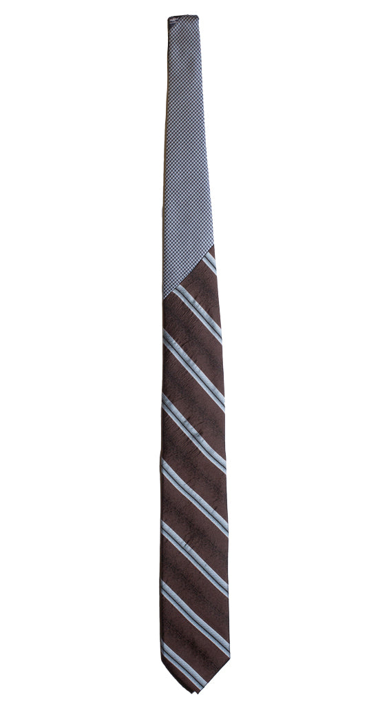 Cravatta Regimental Marrone Celeste Nodo a Quadri Celeste Blu Made in Italy Graffeo Cravatte Intera