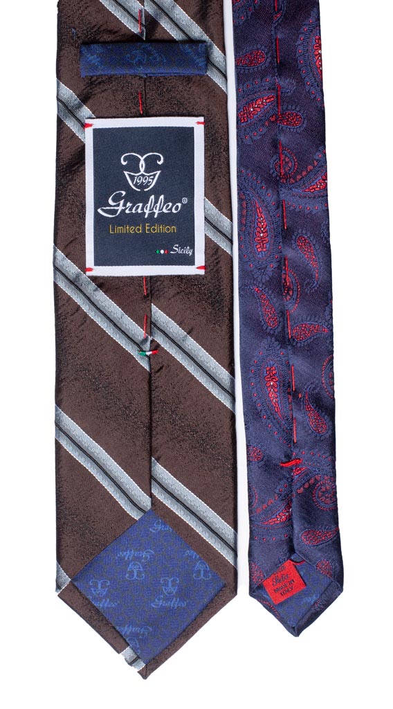 Cravatta Regimental Marrone Celeste Nodo a Quadri Celeste Blu Made in Italy Graffeo Cravatte Pala