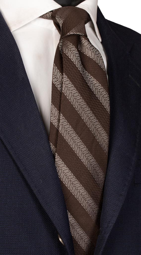 Cravatta Regimental Righe Marrone Bruciato Bianche Made in Italy Graffeo Cravatte