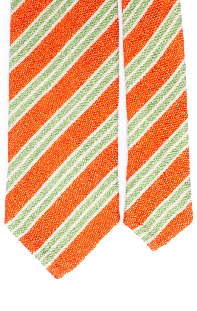 Cravatta Regimental Sfoderata in Lana Seta a Righe Arancione Verde Bianco Made in Italy Graffeo Cravatte Pala
