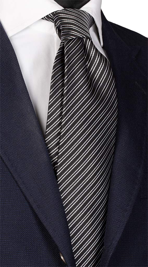 Cravatta Regimental Uomo per Cerimonia di Seta Nera Bianco Made in Italy Graffeo Cravatte