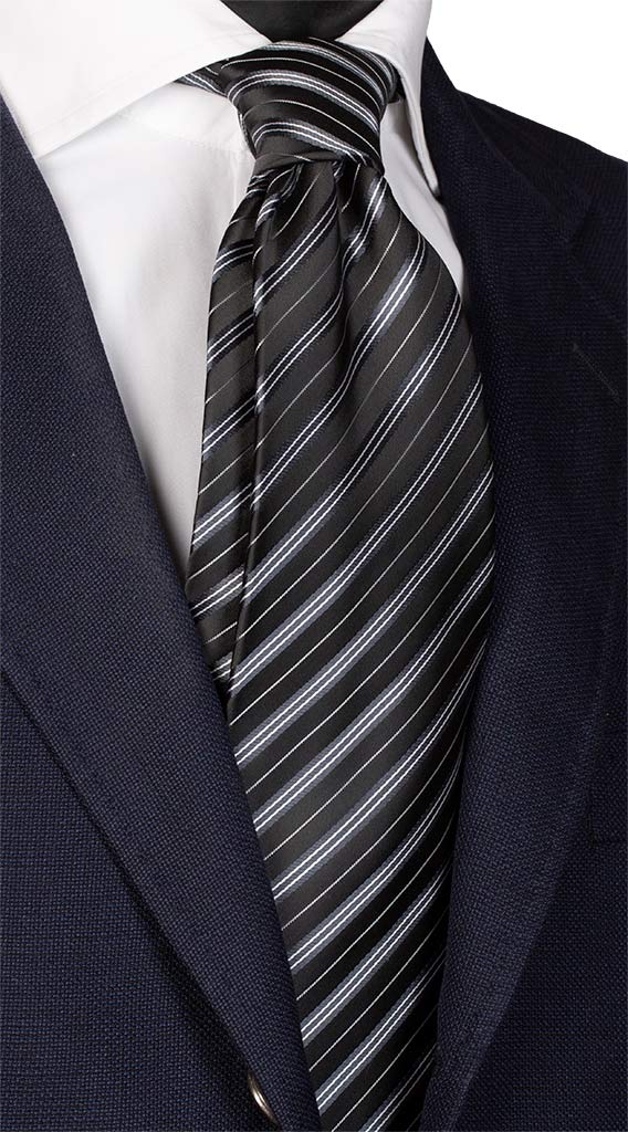 Cravatta Regimental Uomo per Cerimonia di Seta Nera Bianco Grigio Made in Italy Graffeo Cravatte