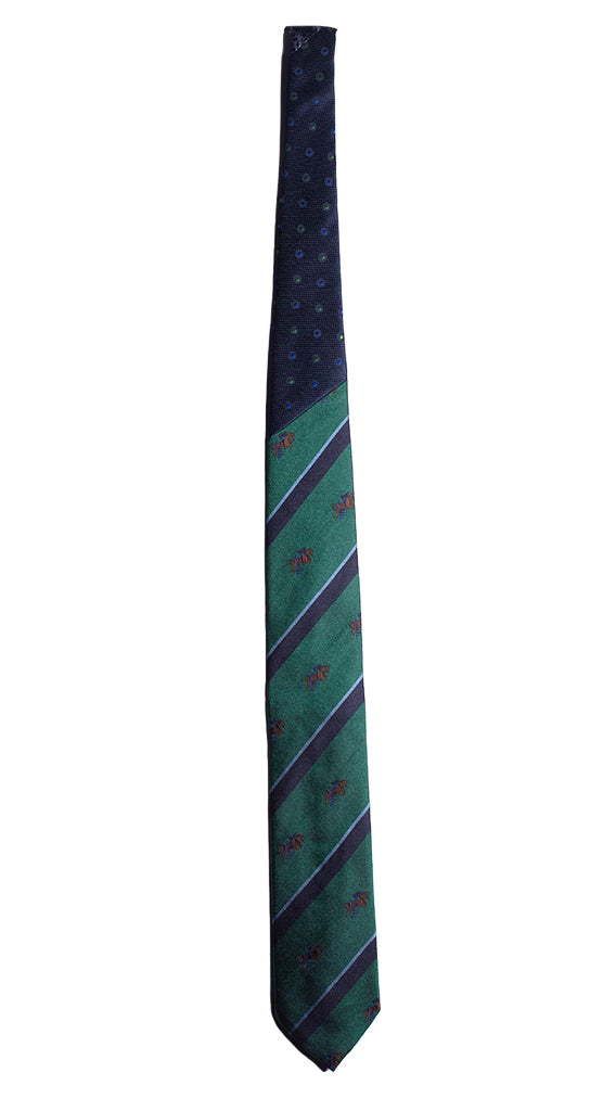 Cravatta Regimental Verde Blu Celeste con Animali Nodo in Contrasto Blu Made in italy Graffeo Cravatte Intera