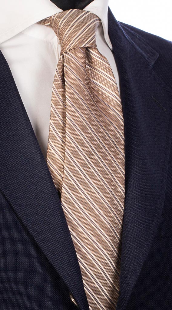 Cravatta Da Uomo Classica Alla Moda A Righe 100% Seta Cravatta Nero Rosso Bianco Arancione Blu Navy Viola Beige Verde Giallo Cravatte - Foto 2