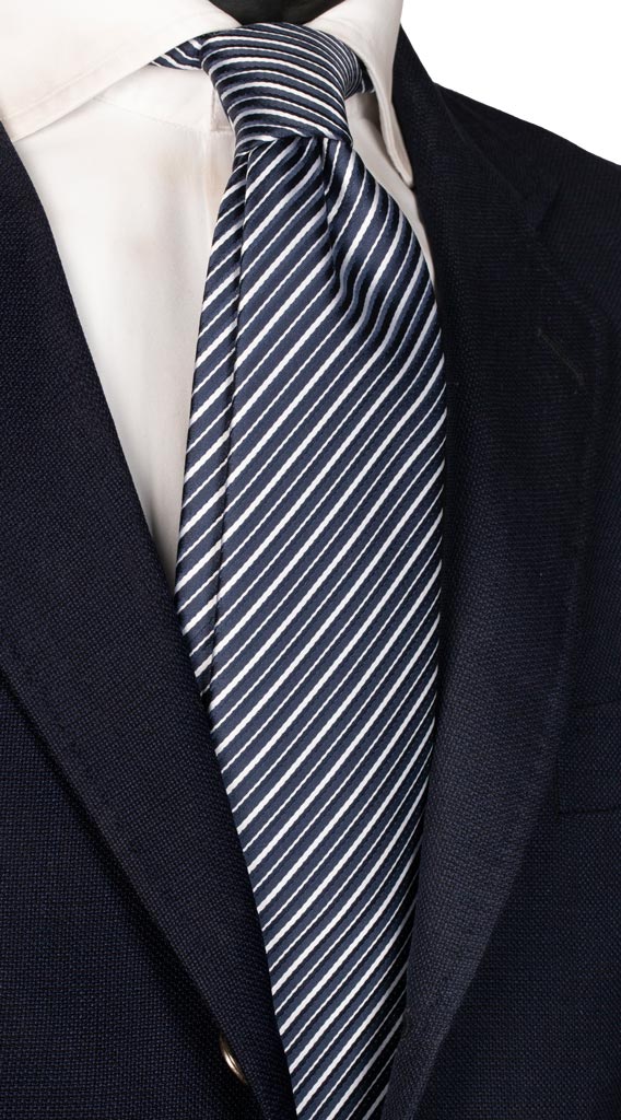 Cravatta Regimental da Cerimonia di Seta Blu Bianca Made in Italy graffeo Cravatte