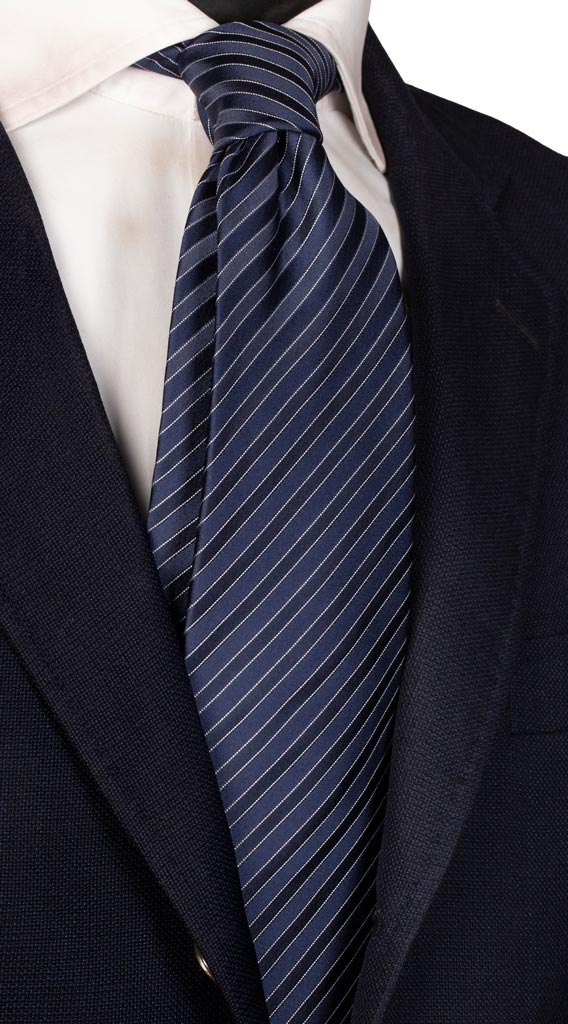 Cravatta Regimental da Cerimonia di Seta Righe Blu Bluette Bianca Made in Italy Graffeo Cravatte