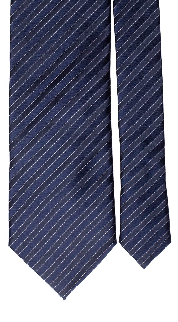 Cravatta Regimental da Cerimonia di Seta Righe Blu Bluette Bianca Made in Italy Graffeo Cravatte Pala