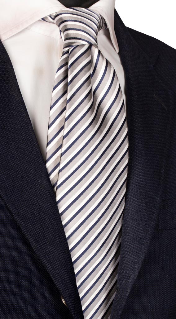 Cravatta Regimental da Cerimonia di Seta Grigia Blu Biaca Made in Italy graffeo Cravatte
