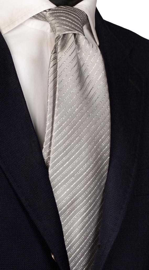 Cravatta Regimental da Cerimonia di Seta Grigia Argento Lurex Made in Italy graffeo Cravatte