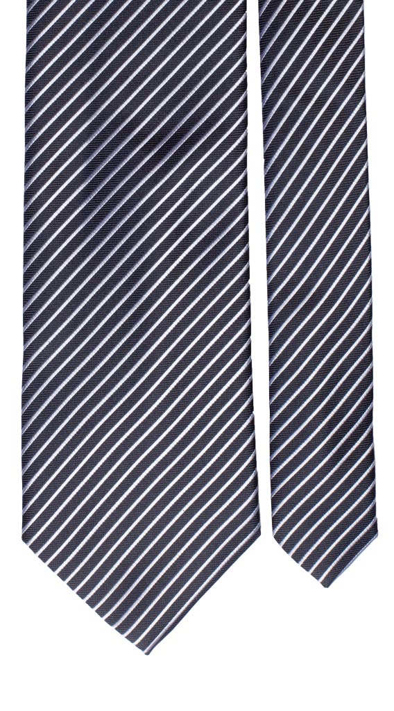 Cravatta Regimental da Cerimonia di Seta Righe Nere Grigio Argento Made in Italy Graffeo Cravatte Pala