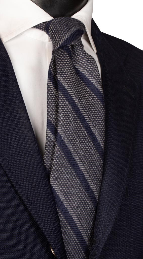Cravatta Regimental di Cashmere Blu Grigia Made in Italy Graffeo Cravatte