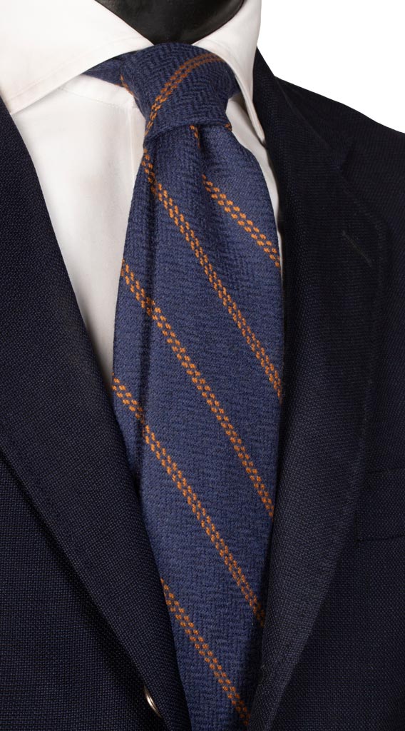 Cravatta Regimental di Cashmere Blu Righe Arancione Made in Italy Graffeo Cravatte
