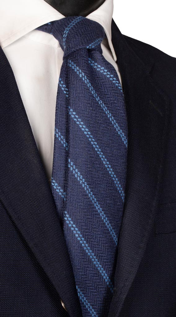 Cravatta Regimental di Cashmere Blu Righe Azzurra Made in Italy Graffeo Cravatte