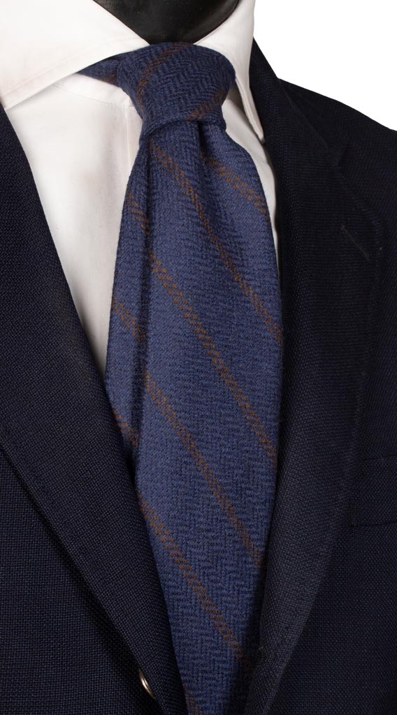 Cravatta Regimental di Cashmere Blu Righe Marrone Made in Italy Graffeo Cravatte