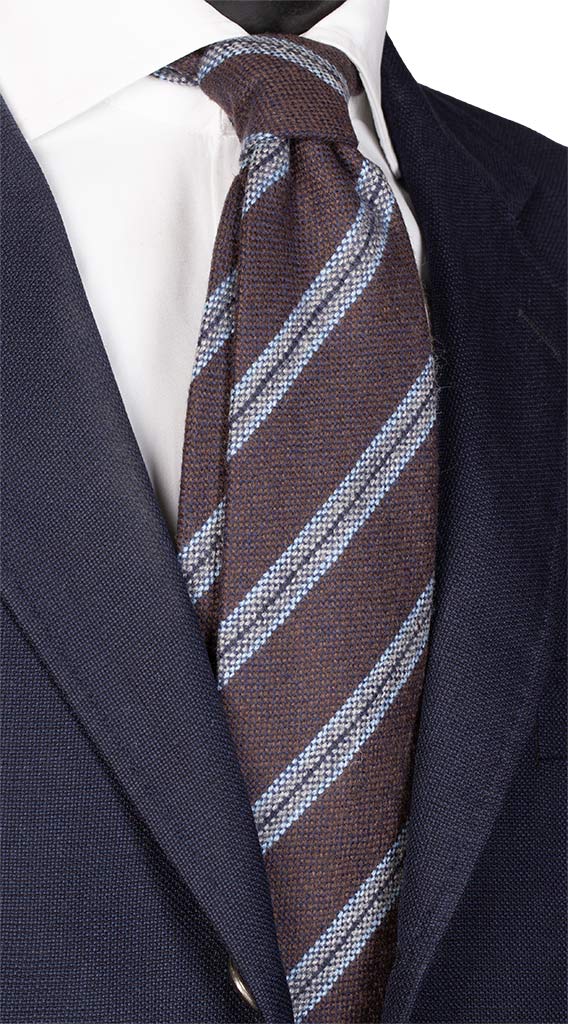 Cravatta Regimental di Cashmere Marrone Celeste Grigio Made in Italy Graffeo Cravatte