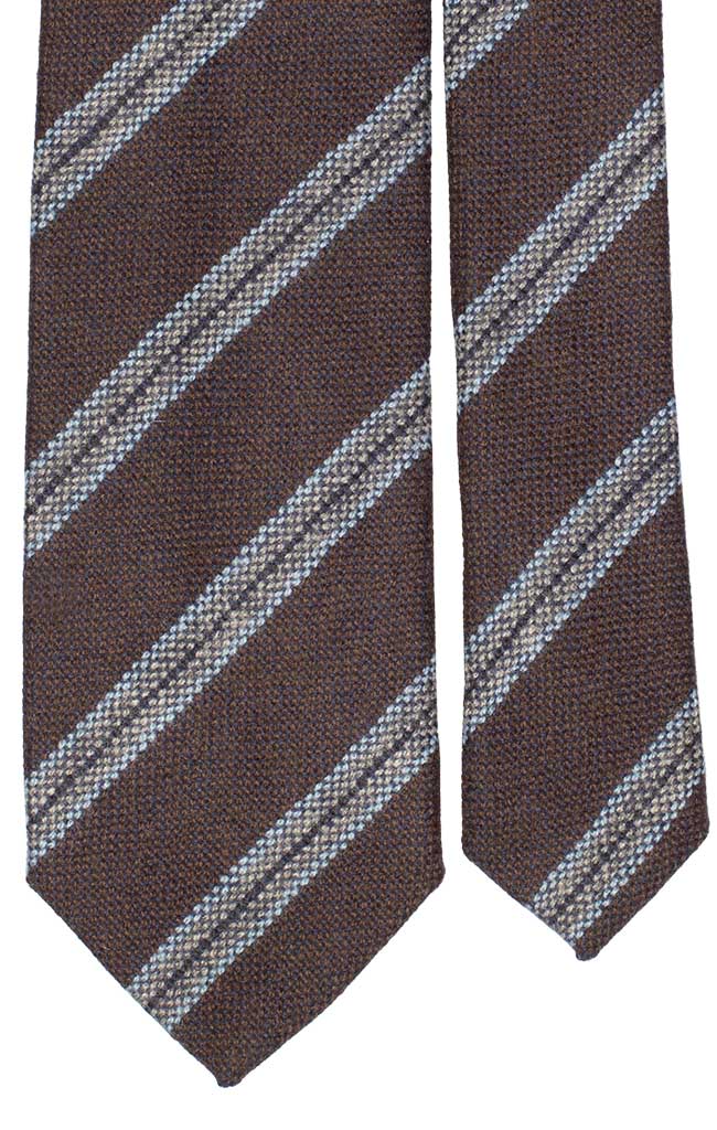 Cravatta Regimental di Cashmere Marrone Celeste Grigio Made in Italy Graffeo Cravatte Pala