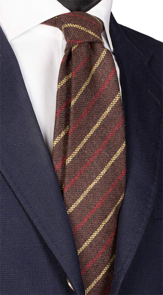 Cravatta Regimental di Cashmere Marrone Rosso Gialla Made in Italy Graffeo Cravatte