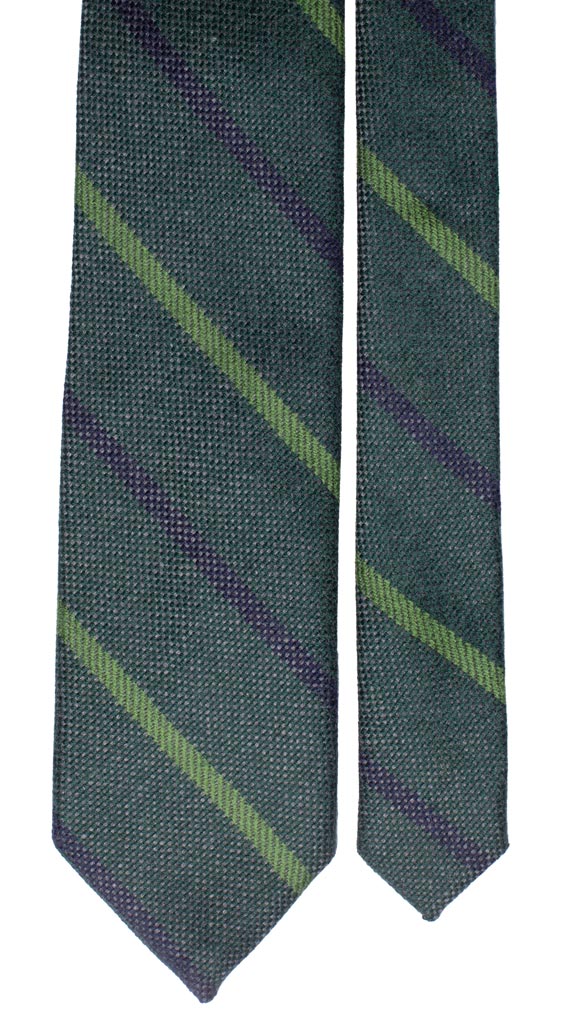 Cravatta Regimental di Cashmere Verde Grigio Righe Blu Made in Italy Graffeo Cravatte Pala