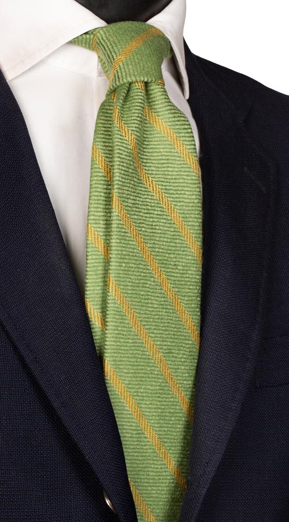 Cravatta Regimental di Cashmere Verde Righe Arancione Made in Italy Graffeo Cravatte