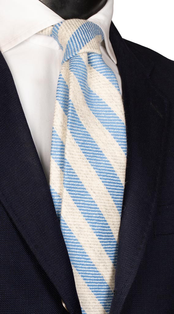 Cravatta Regimental di Cashmere Righe Azzurre Grigio chiaro Made in Italy Graffeo Cravatte