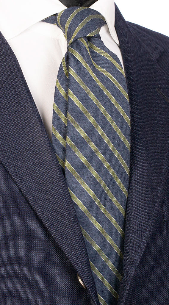 Cravatta Regimental di Lana Blu Navy Righe Verdi Bianche Made in Italy Graffeo Cravatte